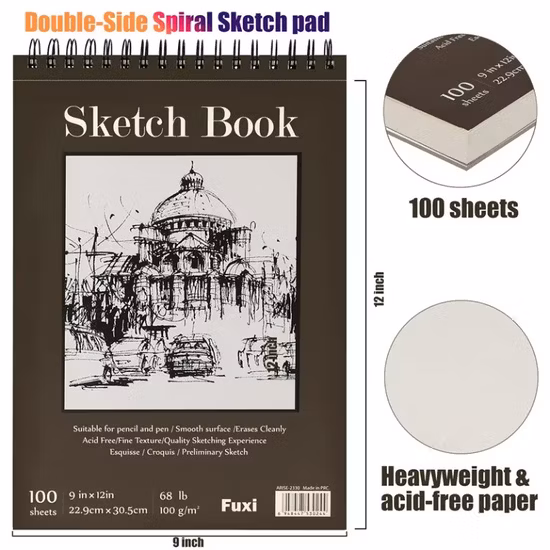 Blank Sketch Book Pad, Soft Cover Spiral Notebook Journal