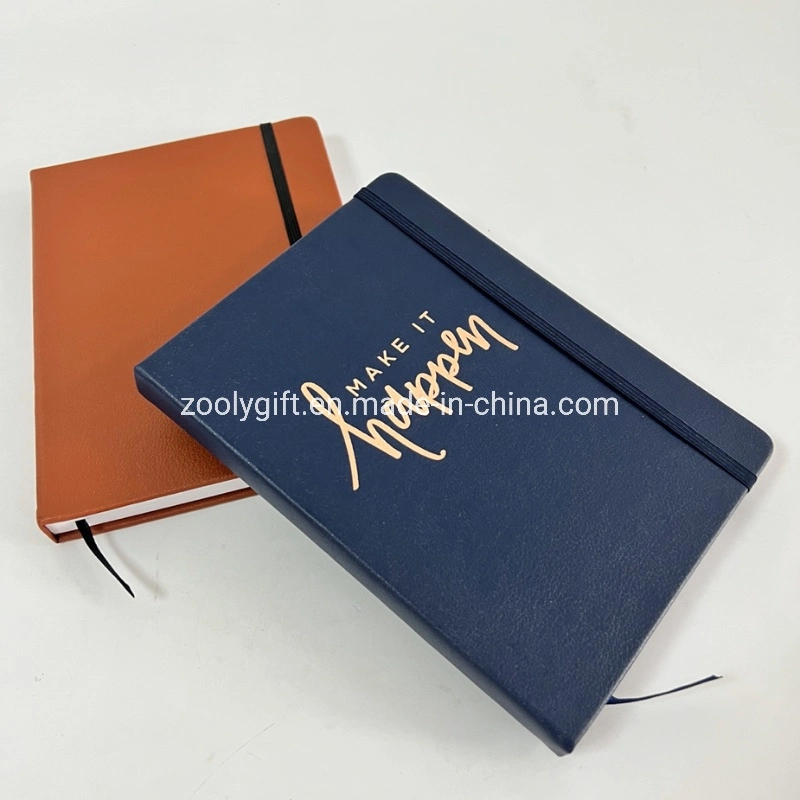 Custom Hot Stamping Logo PU Leather Hard Cover Agenda 2023 Daily Planner Notebook with Elastic Band A5 PU Leather Journal Moleskine Notebooks Agenda