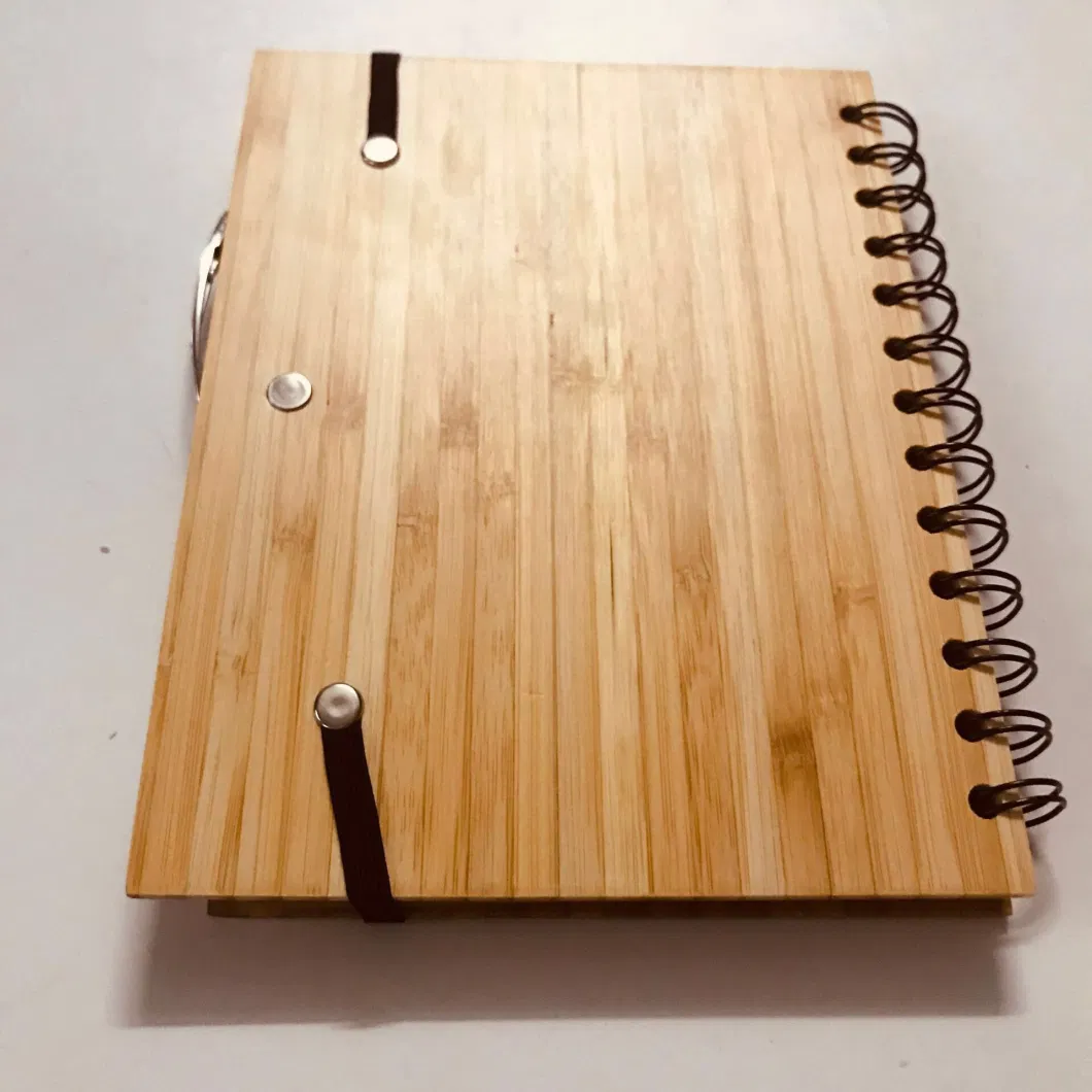 Office Supply Bamboo Cover Spiral Notebook with Ball Pen for Promotional Gift